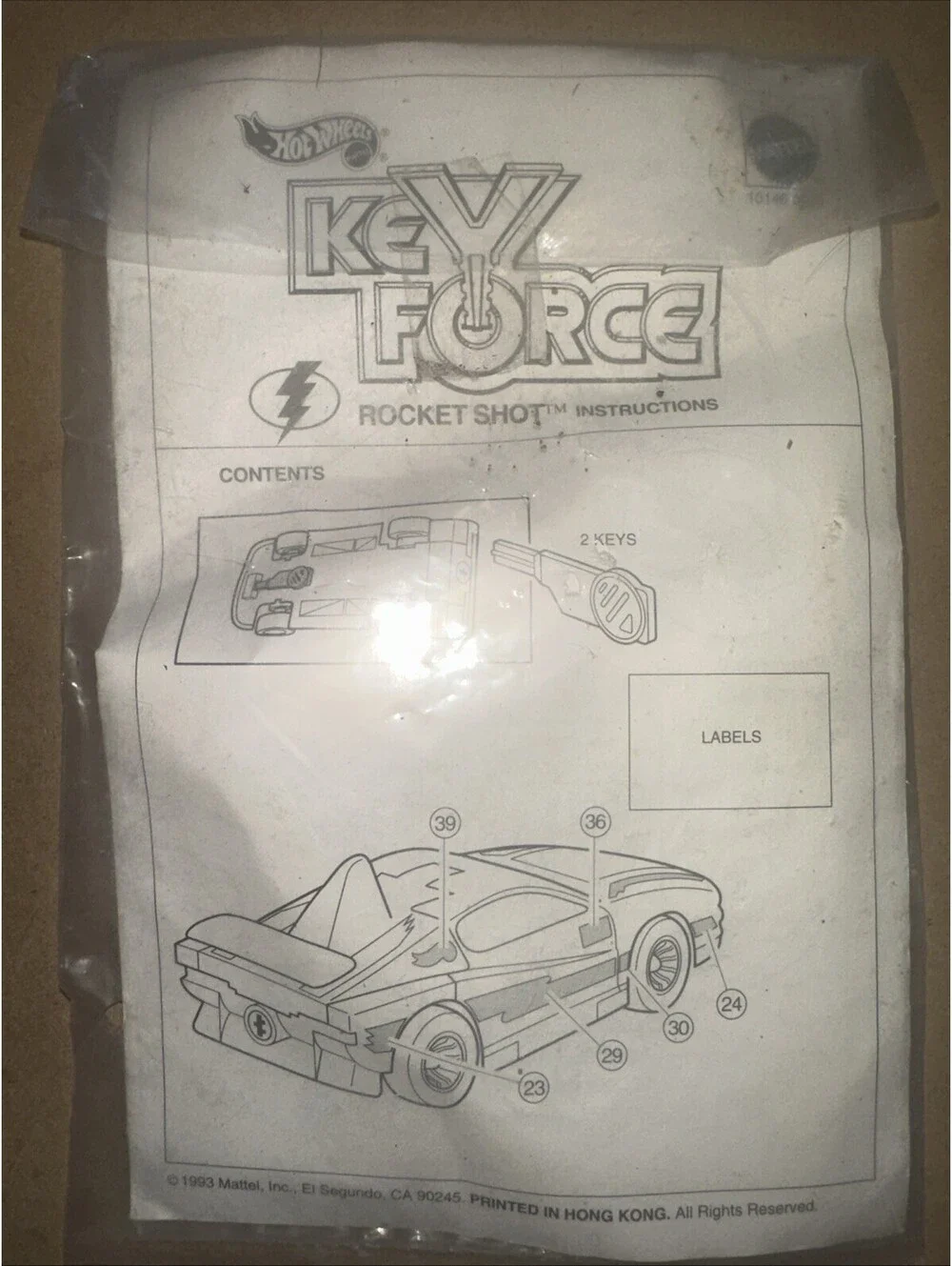 1993 Hot Wheels Key Force Rocket Shot Instructions & Unused Sticker Sheet